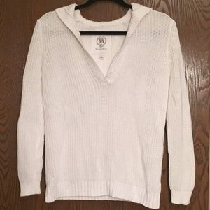 White Small Knit Sweater Hoodie